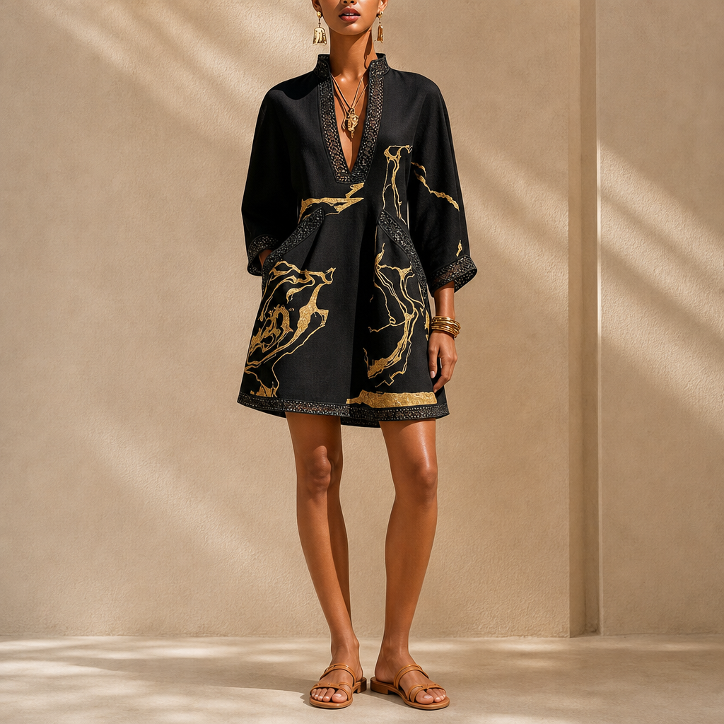 Sylvie Printed V-Neck Mini Dress