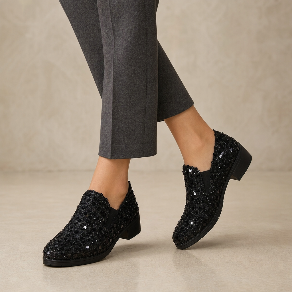 Lucinda Shimmer Block Heel Loafers