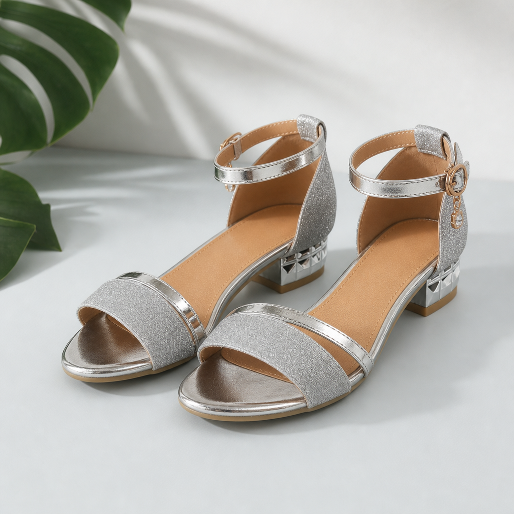 Inez Shimmer Block Heel Sandals