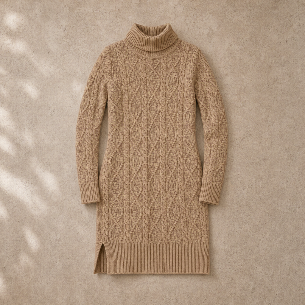 Greta Cable Knit Turtleneck Dress